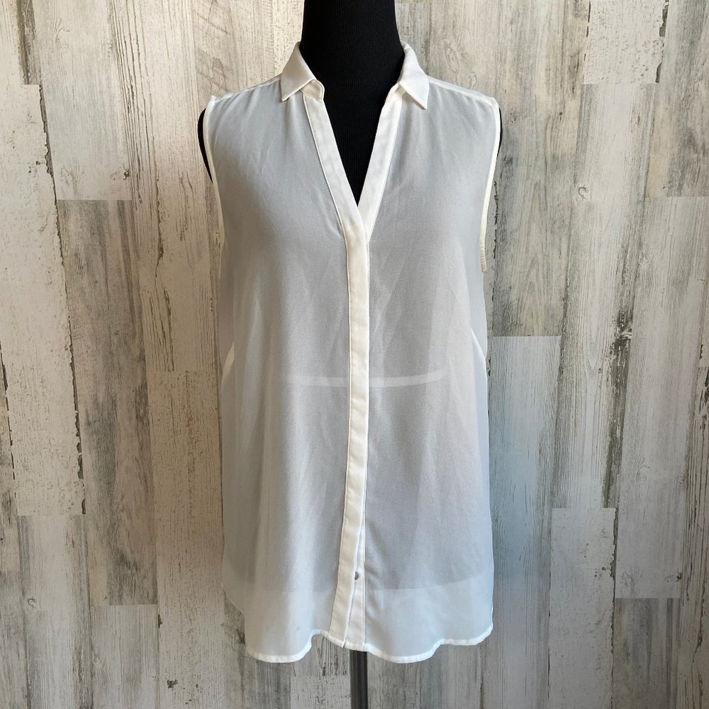 H&M Size 6 Sheer Chiffon Sleeveless Blouse Ivory
